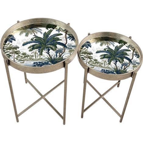 43/53cm Round Marble-Effect Silver Top Tables (Set of 2) - L36 x W36 x H45 cm
