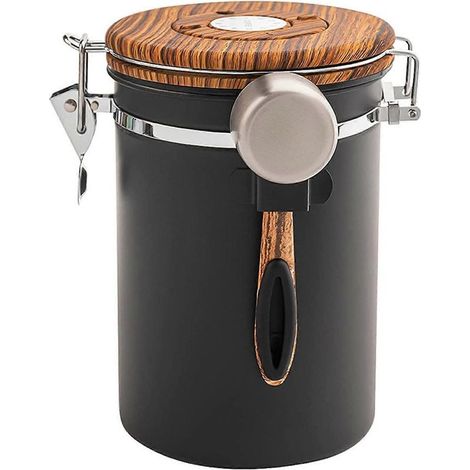 Boîte à café de cuisine en acier inoxydable avec indicateur de date et dosette pour café moulu. Fermeture hermétique. (1/5)