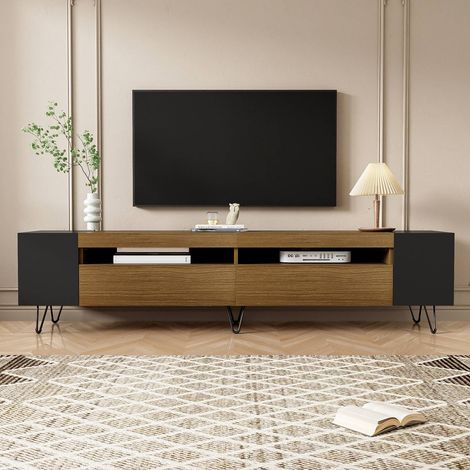 Meuble tv 180 cm noir effet bois design moderne épuré salon (1/5)