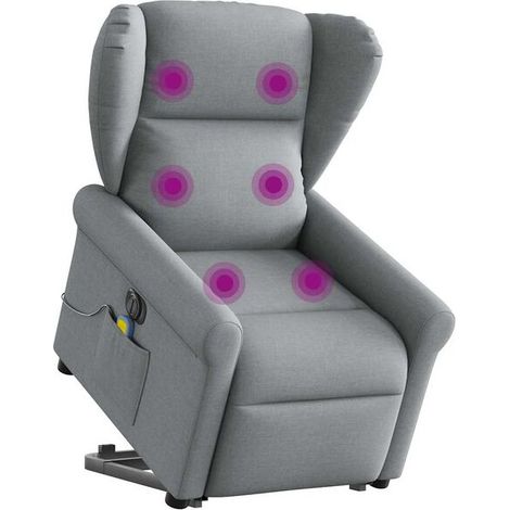 Chaise longue électrique avec fonction de massage intégrée – Revêtement en tissu gris clair, réglage inclinable, appui-tête et repose-pieds ajustables – Confort ergonomique maximal (1/5)