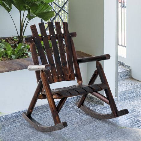 Fauteuil à bascule avec accoudoirs, résistant aux intempéries, en bois massif, finition brûlée, 97 x 69 x 93 cm (1/5)