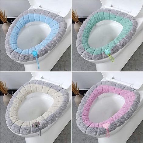 Set da 4 pezzi: copriwater universale, astuccio per occhiali, in poliestere beige, rosa, verde e blu, 35 x 35 cm. (1/5)