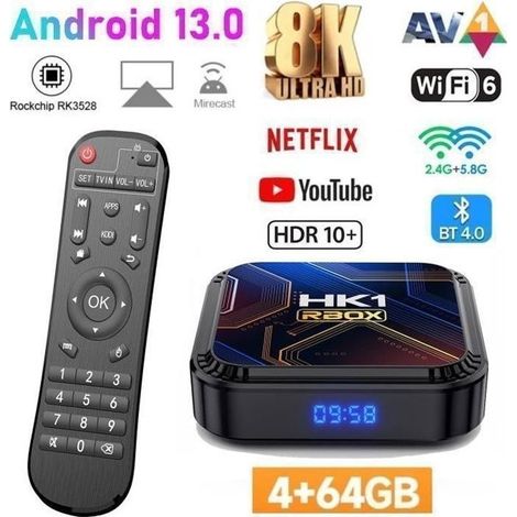 Android tv box android 13 Smart TV BOX,Boitier iptv Wifi 4G+64Go H616 8K Netflix Google Store Boîte multimédia box Android (1/4)