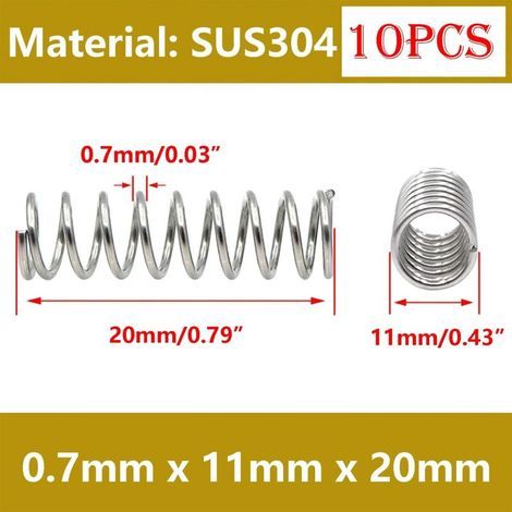 10 Pièces Ressorts Compression, Ressort de Compression en Acier Inoxydable, Ressorts Métalliques Pour Craft Réparation, 0,7 x 5 x 5 mm (1/4)