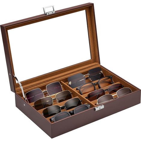 Brillenaufbewahrungsbox – 1 Stück – PU-Leder und Samt – mit Schloss und transparentem Deckel – für Herren und Accessoires (1/5)