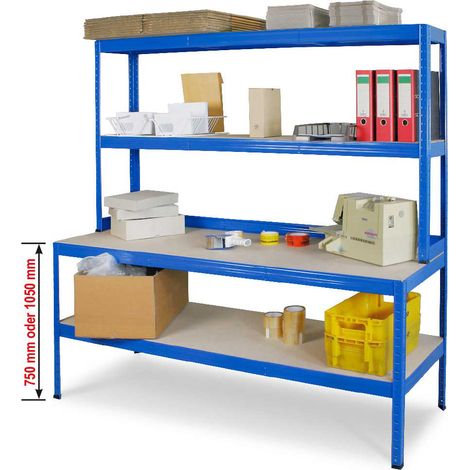 BRB Packtisch/Werkbank mit Aufbau, HxBxT 1800 x 1800 x 600 mm, blau (1/2)