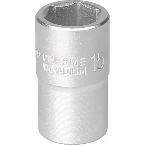 Steckschlüssel 1/2 Zoll, 6-Winkel, 15 mm, Chrom-Vanadium-Stahl (CRV)