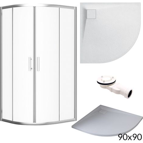 BADLAND Set - Duschkabine HELA + Duschwanne VIDAR 90x90 193 cm Viertelkreis Duschabtrennung NanoGlas 6 mm Duschtasse Weiß (1/5)