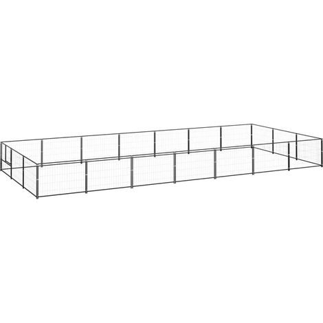 Chenil extérieur cage enclos parc animaux chien noir 21 m² acier