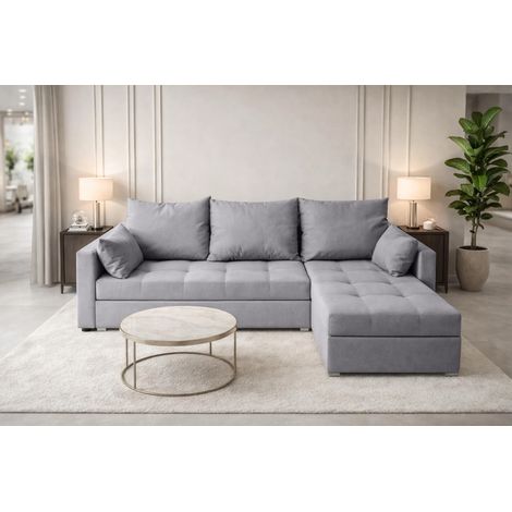 AX LIVING Ecksofa ELIF Hellgrau mit Schlaffunktion L-Form, Sofa mit Bettkasten - Moderne Ecksofa, Wohnzimmer Ecksofa - Eckcouch Hellgrau - Rechts
