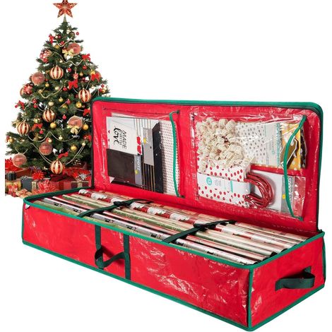 Organisateur de papier d'emballage cadeau Sac de rangement en papier cadeau de Noël Boîte de papier d'emballage cadeau Sac de rangement pour papier cadeau, organisateur de Noël indéchirable (1/5)