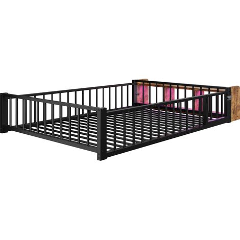 Letto per bambini in metallo 140 x 200 cm con barriera di sicurezza, vano aperto e LED, nero (1/5)