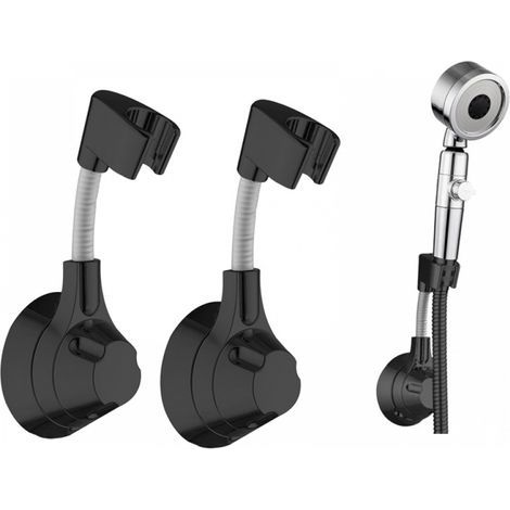 Wall-mounted shower head holder – No drilling required, 5 kg load capacity, black, for hand showers, set of 2. (1/5)