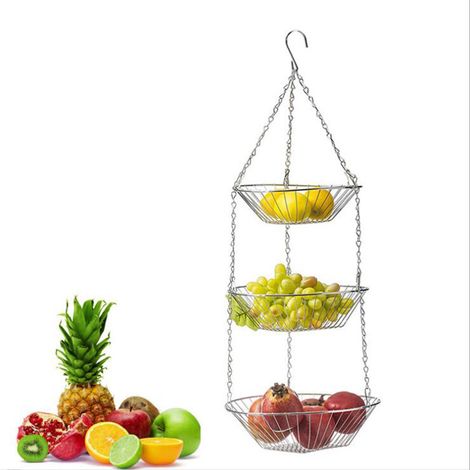 Panier Suspendu 3 Niveaux - Fil De Fer - Pour Cuisine Salle De Bain Jardin - Charge Maximale 5 Kg - Dimensions 40 X 25 X 60 Cm - 1 Pièce (1/5)