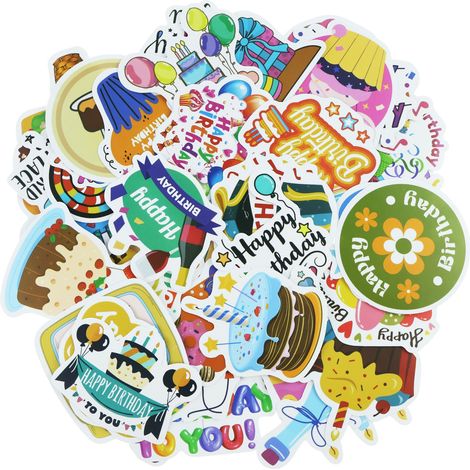 50 Autocollants, vinyle imperméable, motifs anniversaire, pour albums photo, cartes et décorations de fête (1/5)