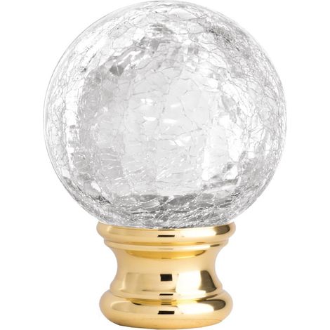 Deco Fer Forge – Boule de finition en cristal soufflé 120 mm – Globe craquelé avec tige filetée M10 – Finition laiton poli – Pour décoration intérieure
