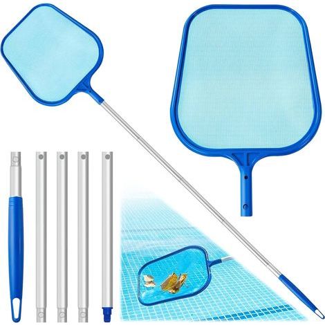 Skimmer Net, Telescopic Aluminum Handle, Fine Mesh, Leaf Cleaning, Swimming Pool, Spa, Pond (1/5)