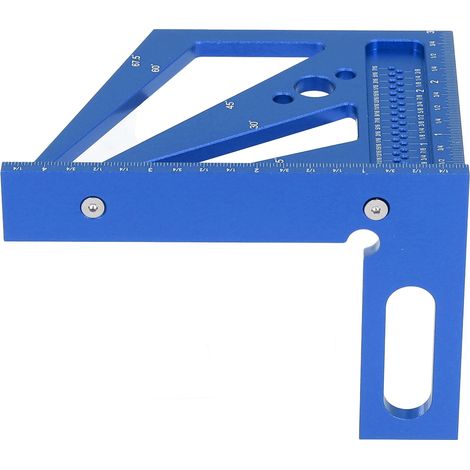 Règle de menuiserie multifonctionnelle, équerre en alliage d'aluminium pour mesurer les angles et tracer des lignes (bleue). (1/5)