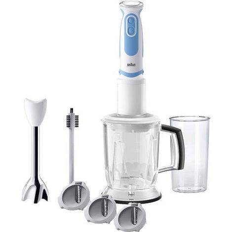 Braun 4191-MQ5260WHBL Mixeur plongeant 1000 W avec verre doseur, avec blender, fonction turbo blanc-bleu