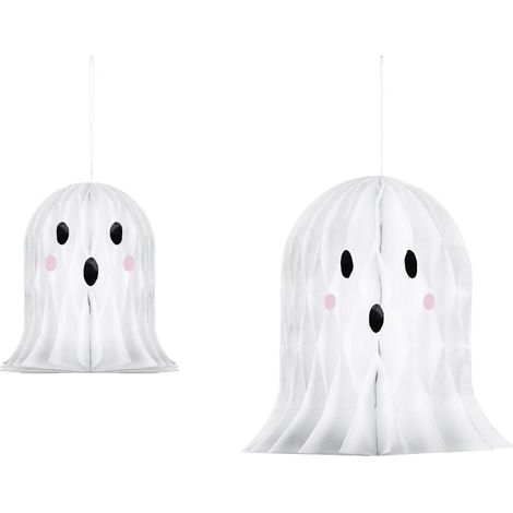 Papierdekorationen Geister, weiß, 20-30 cm (1 Packung / 2 Stück). (1/2)