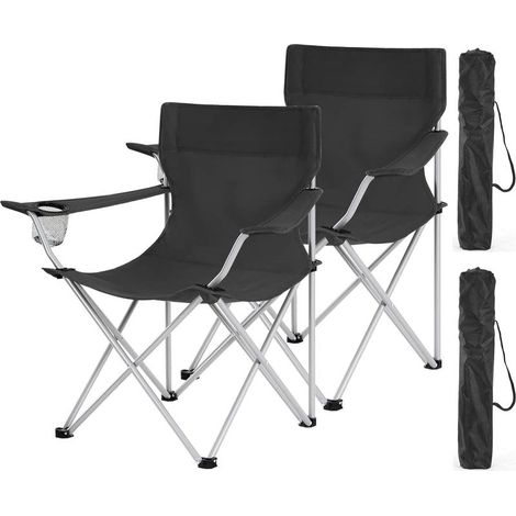 HOXILEELEO - Songmics – Lot de 2 chaises de camping pliables – Tissu Oxford 600D résistant – Accoudoirs et porte-gobelets – Charge max 120kg – Noir GCB01BK (1/5)