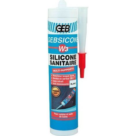 GEB – Mastic silicone blanc acétique W3 310 ml – Anti-moisissure – Excellente élasticité – Remise en service après 1h