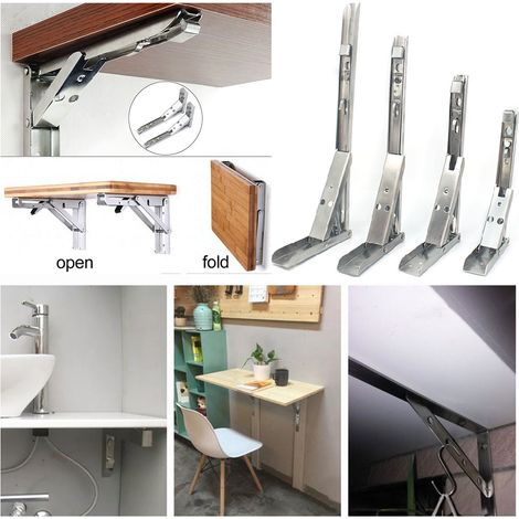 Équerre triangulaire pliante en acier inoxydable, support mural escamotable pour étagère, fixation robuste, paire de 2, finition brossée, idéale cuisine et atelier (1/2)