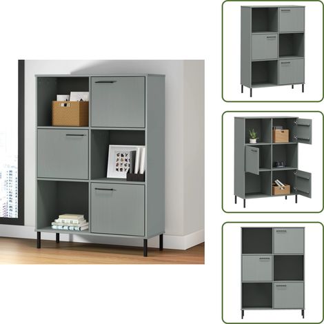 The Living Store Librería patas de metal OSLO madera maciza gris 90x35x128,5cm - Estantería de pino