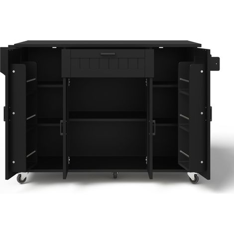 Îlot de cuisine, pliable, mobile sur roulettes, avec tiroirs, 120 x 70 x 95 cm, MDF, noir (1/5)