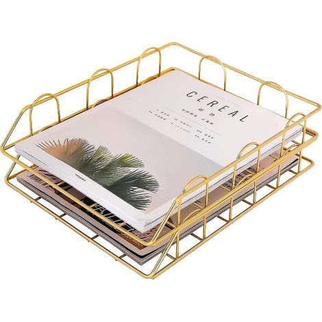2 X Gold Iron Wire Desk Organiser Letter Tray Tray Paper Tray Letter Tray (1/4)