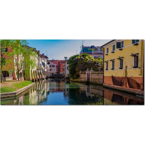 Lupia - Quadro moderno su Tela Canvas DEEP 65X143 cm, con paesaggi e localismi italiani, per casa, soggiorno, capezzale camera da letto, hotel, ufficio, TREVISO - CANALE BURANELLI (1/4)