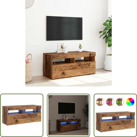 LED-Leuchten - TV-Schrank mit LED-Leuchten Altholz-Optik 90x35x40 cm (1/5)