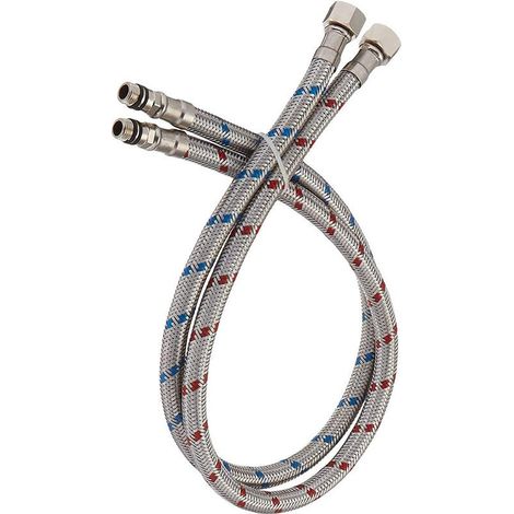 Tuyau d'arrivée d'eau de robinet de 60 cm, tuyaux d'eau chaude et froide rouges et bleus, norme européenne (1/4)