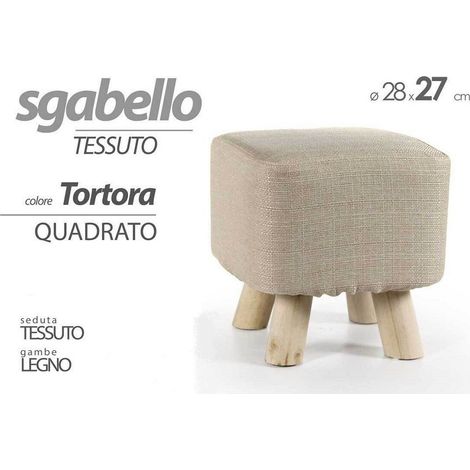 Kaela - Pouf Sgabello Poggiapiedi Quadrato Pouff Tessuto Piedi Legno Tortora 27x28cm 790010 - (1/2)
