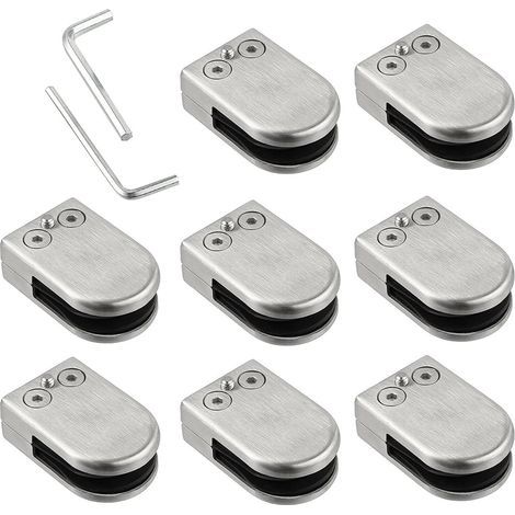 8 PCS Pince à Verre 10-12mm Porte-Verre Clip en Verre en Acier Inoxydable 304 Support en verre Réglable en Verre pour Balustrade Escalier Main courante (1/5)