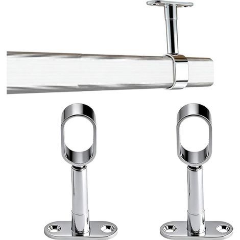 Support Tringle Penderie, 2 Support pour Barre Penderie Ovale, Zinc-Aluminium, Support Central de Tube pour Armoire Penderie Vetement, Tringle Rideau Plafond (1/5)