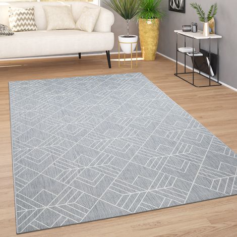 Paco Home In-& Outdoor Teppich Küchenteppich Balkon Modern Skandi Rauten Muster Grau 120x170 cm