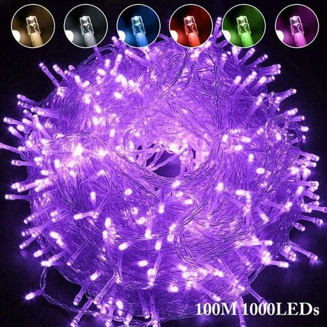 1 Guirlande Lumineuse, 1000 LEDs, 100M, Violet, 8 Modes, IP44, Intérieur Extérieur, Noël Mariage Fête