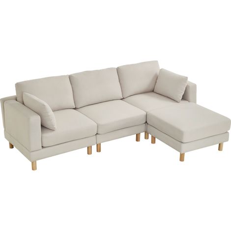 ELVMI Ecksofa 3-Sitzer mit wendbarem Hocker, skandinavisches Design, aus Polyester, Beige (1/5)