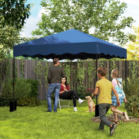 Tente pliante 3x3m bleu avec protection UV, hauteur réglable et sac avec roues pour 6 à 9 personnes, foncé