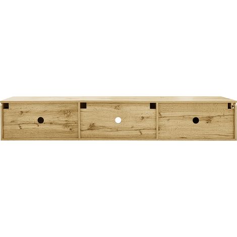 Meuble TV 180 cm noir et bois avec LED 16 couleurs, fixation murale ou au sol (1/5)
