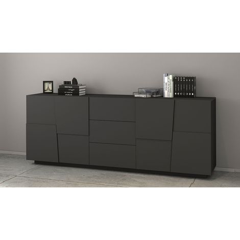 Credenza 4 Ante 3 Cassetti 220x44x86 cm Pongo 4A 3C Grigio Antracite Opaco (1/5)