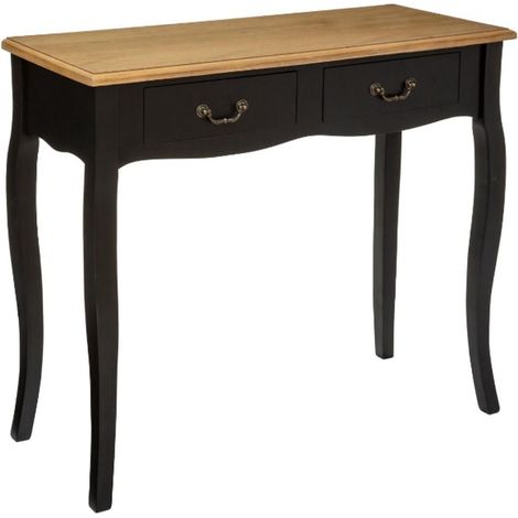 Console en bois avec 2 tiroirs coloris noir / chêne - Longueur 87 x Profondeur 34 x Hauteur 78 cm - PEGANE - (1/4)