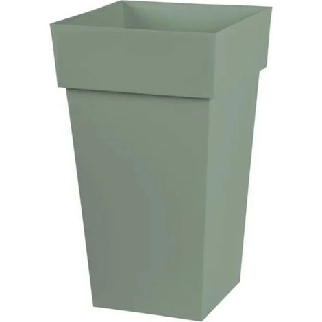 EDA – Pot de fleur carré Toscane 43 x 43 x H.80 cm – Vert laurier – Polypropylène résistant aux UV et gel – Contenance 98 L
