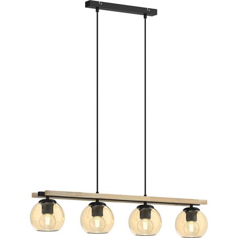 [NEUWERTIG] B-Ware Lindby Hängelampe Pendelleuchte Enrique Hängeleuchte Amber 4flg Glas Holz E27