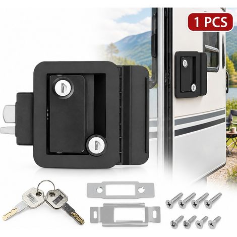 Kit de Remplacement de Serrure de Porte de Camping-Car Verrou de Porte d'Entrée en Métal avec Clés pour Caravane (Noir) Corps en Métal avec Finition (1/4)