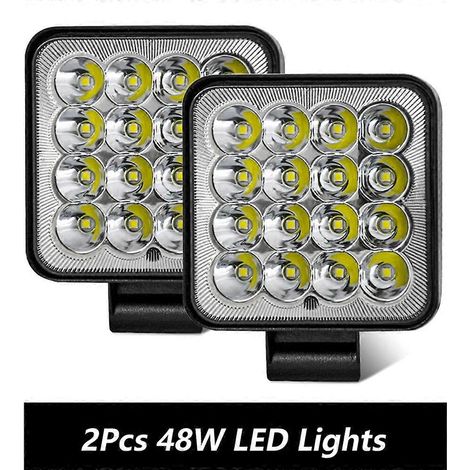 Projecteurs de travail LED blancs 42W/48W, ronds et carrés, pour véhicules tout-terrain 4x4, quads, SUV et motos 12V/24V, lot de 2/4/6 (type B). (1/5)