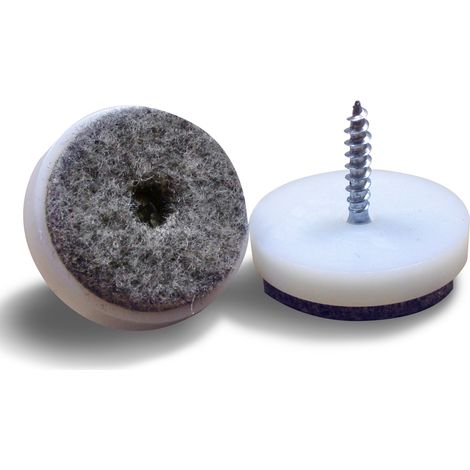 Ajile - Patin en feutre diam. 20 mm à visser, base en plastique blanc, feutre gris
