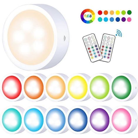 LED-Schrankleuchten mit Fernbedienung, kabellose, batteriebetriebene Leuchten, 13 RGB-Farben, selbstklebend, für Unterschränke, Kleiderschränke, Treppen, Küchen, Flure [E] (1/5)