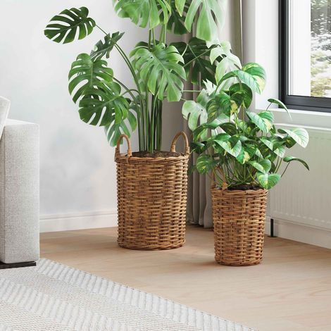 vidaXL Panier de Plante avec stockage 2 pcs Marron Rattan Kubu (1/5)